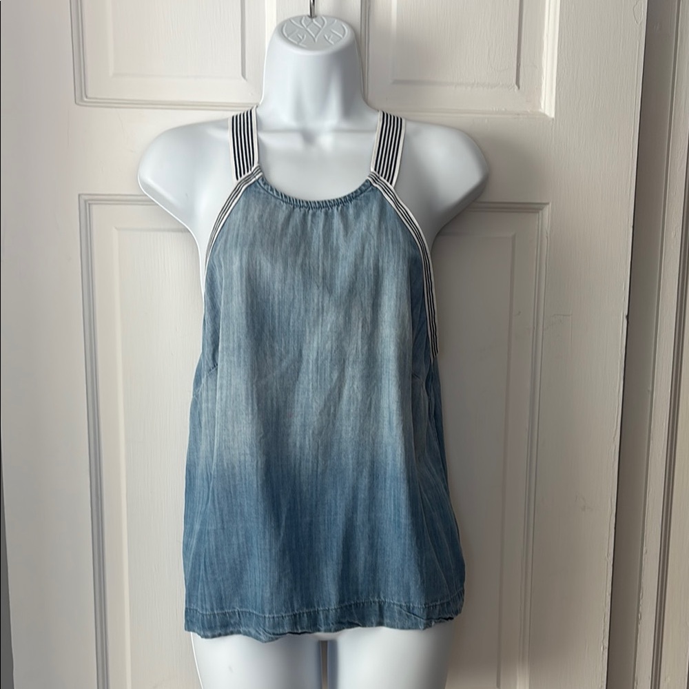 Bella Dahl Blue Denim Tank Top with Striped Straps